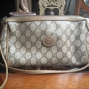 Gucci Vintage 80s PVC Canvas Leather GG Monogram Crossbody Bag Authentic 10"x6"